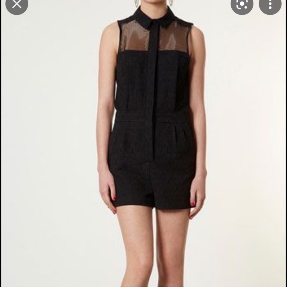 Topshop Black High Collar Mesh Jumpsuit